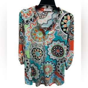 Boutique Blouse Tunic Size Large Colorful Lightweight Floral Top L247‎